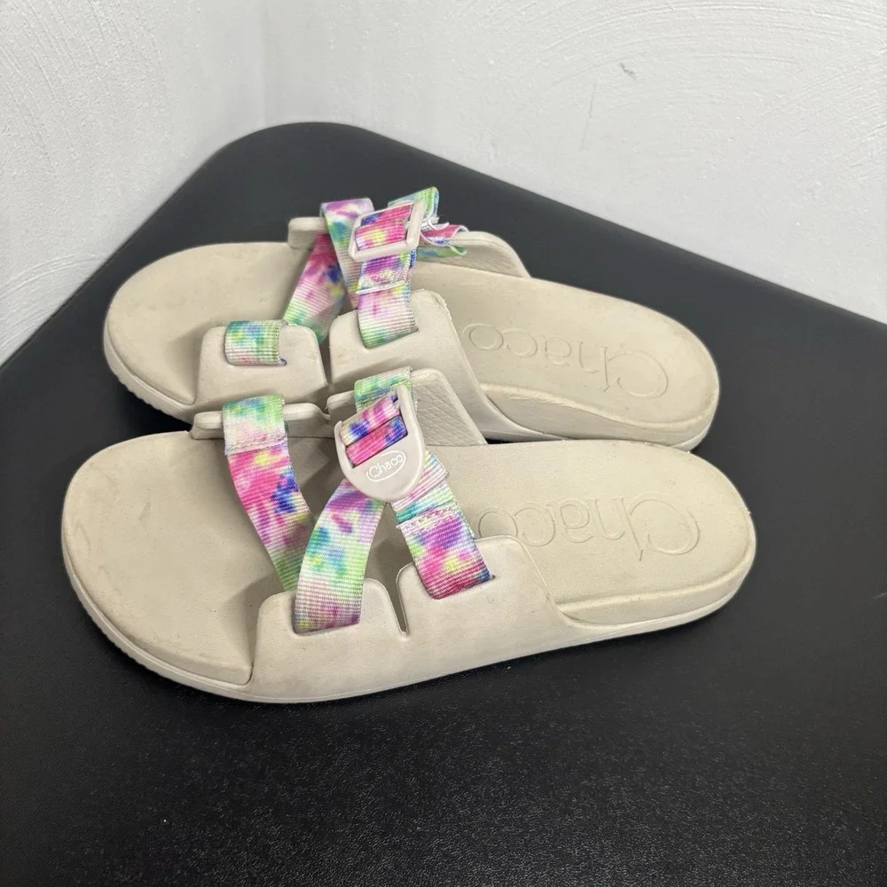 Chaco Chillos Kids Girls White with Tie Dye Sandals Slides Size‎ 5 Junior's